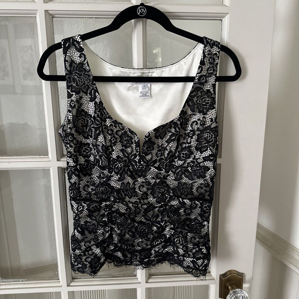 White House Black Market Top Lace Overlay Tank Blouse Womens 8